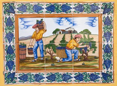 Modern Spanish Ceramic Tiles Showing Vineyard Workers Cutting Bunches of Grapes by Unknown